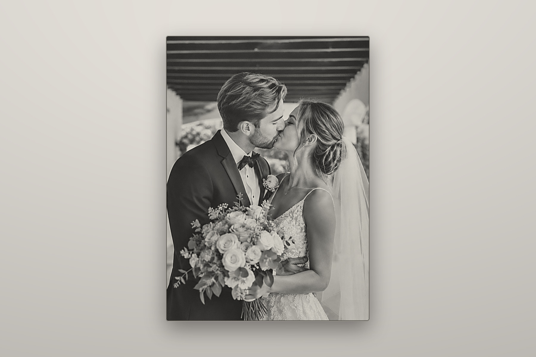 A photograph engraved into black anodised steel