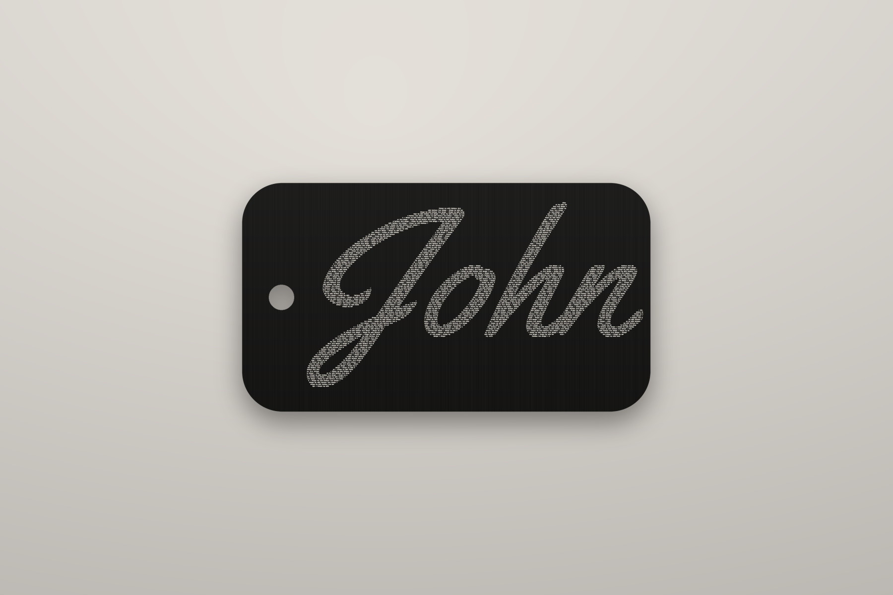 A name in microtext on the dog tag